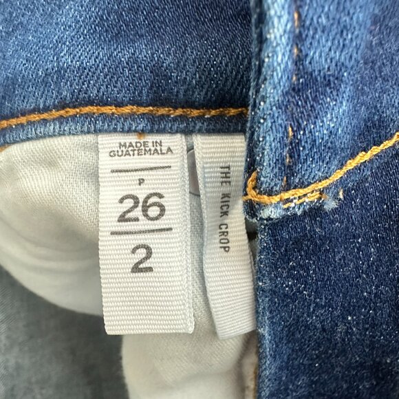 Loft The Kick Crop Distressed Raw hem Women' size 2 Dark Blue Denim jeans - Picture 3 of 5